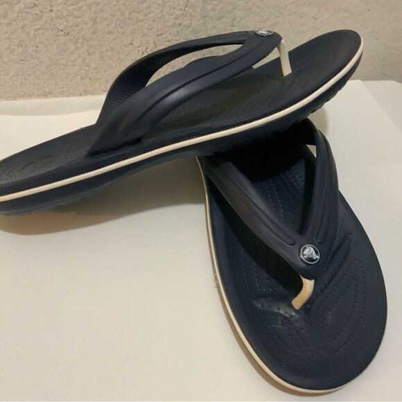 Crocs Crocband Thong Flip Flops Mens 12 Navy Blue Slip On Sandals - Picture 5 of 12